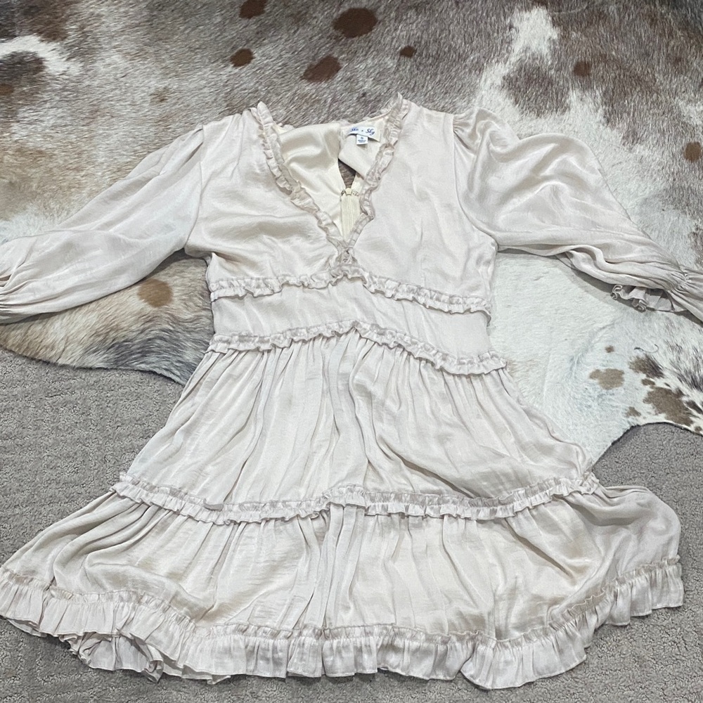 She + Sky Cream Ruffle Dress
